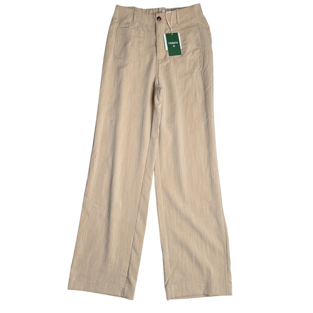 Halara Wide Leg High Waisted Textured Trousers Tan Beige Women‎ Small